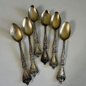 Antique Baker Manchester Sterling Silver Poppy demitasse Set of 6 No Monogram